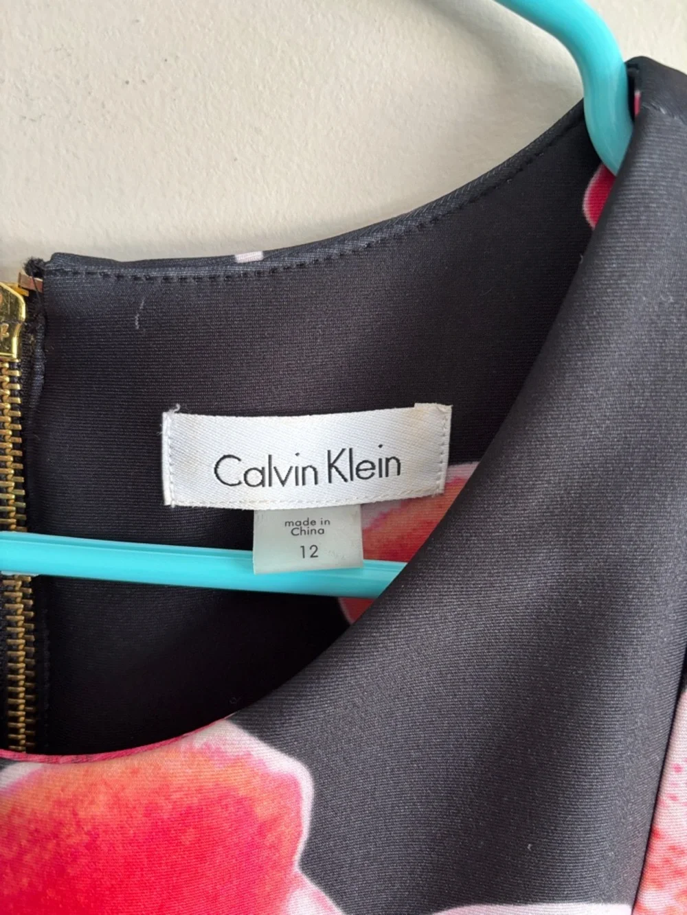 Calvin Klein Black Midi Dress with Pink & Red Floral Print - Picture 2 of 6